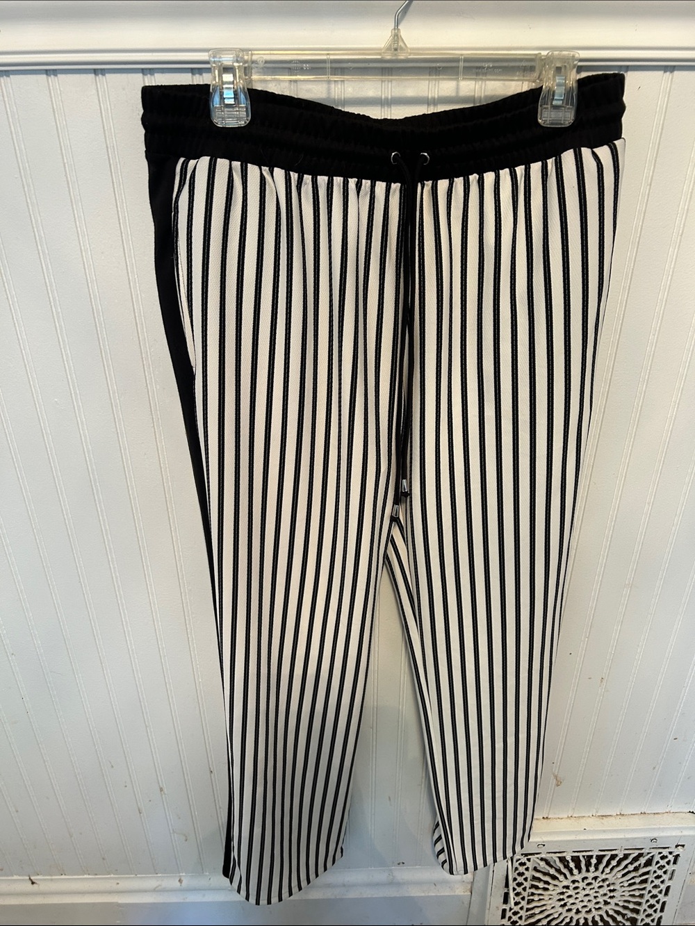 Boston Proper Black and White Striped Drawstring Pants